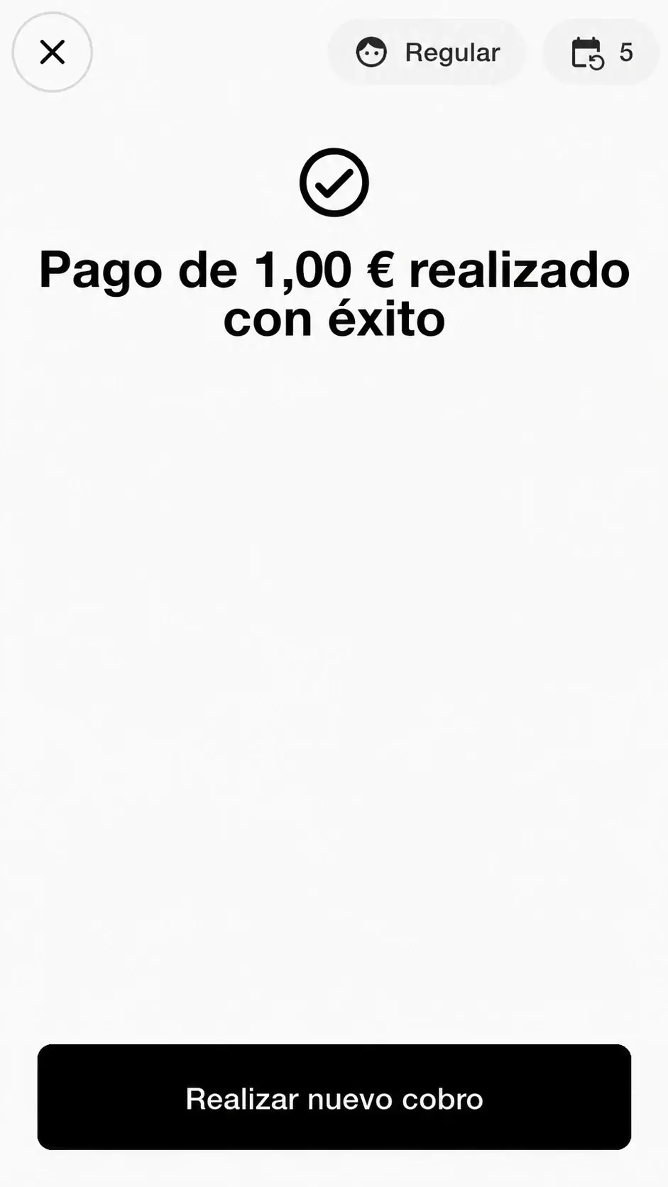 Pantalla del honei Terminal: pago realizado, cliente Regular con 5 visitas